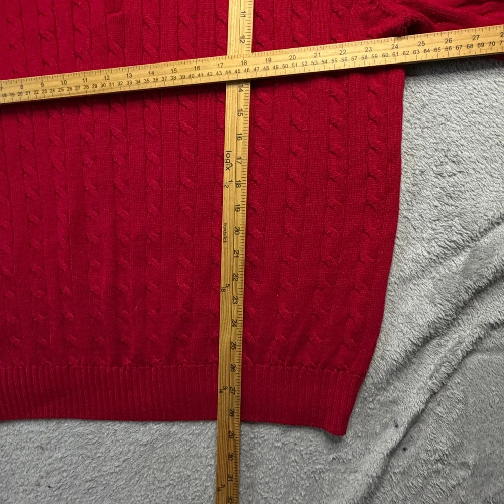 IZOD Mens XXL Red Cable Knit Quarter Zip 100% Cotton Mock Neck Sweater